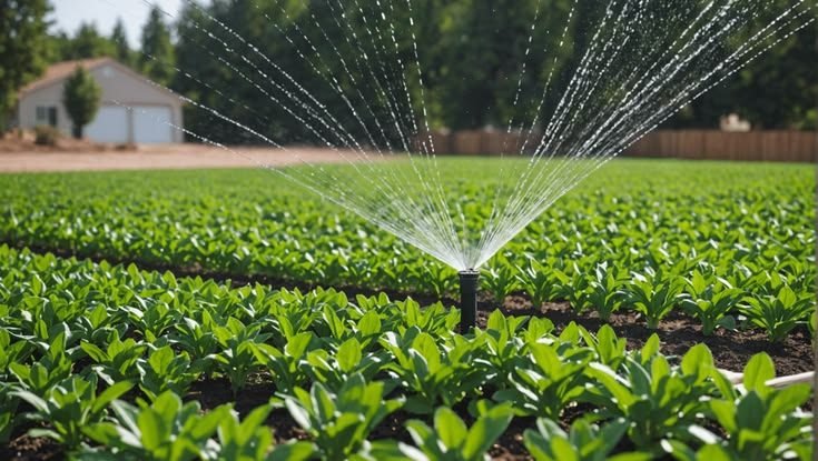 Arroseur automatique en action sur une plantation